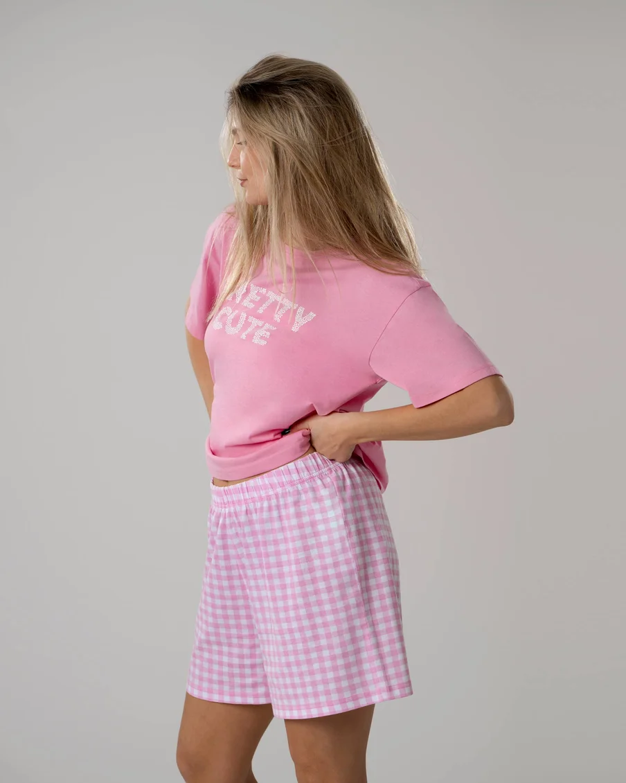 Image 2 of - ladiespyjamasetwithshortspinkwhite2jpg